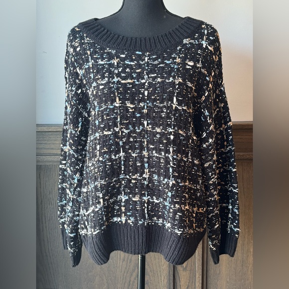 Like Love Sweaters - Like love Black Blue White chunky knit Patterned Sweater Large